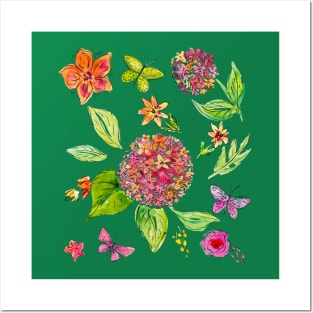 Hydrangea And Wildflowers Posters and Art